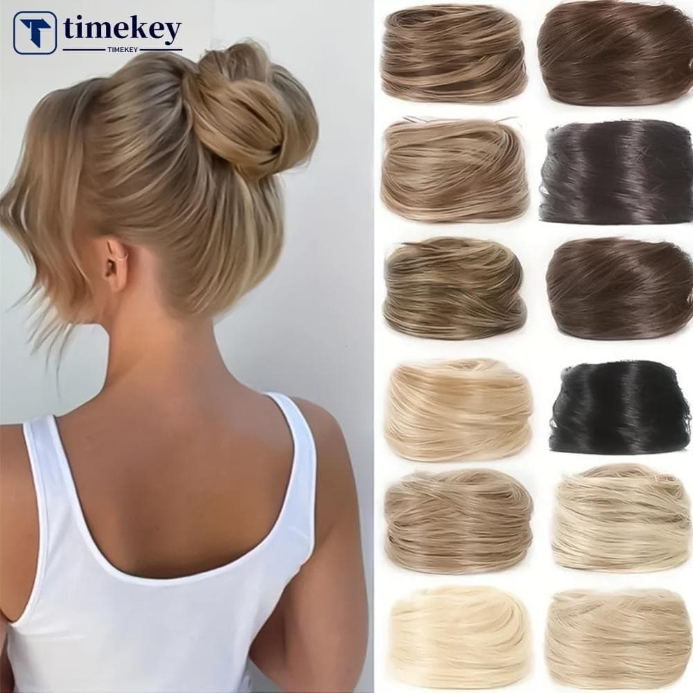 Peruca Elástica Reta Laço De Cabelo Feminino Simulado Fofo Coque Natural Pessoa Preguiçosa Encaracolada E7I8
