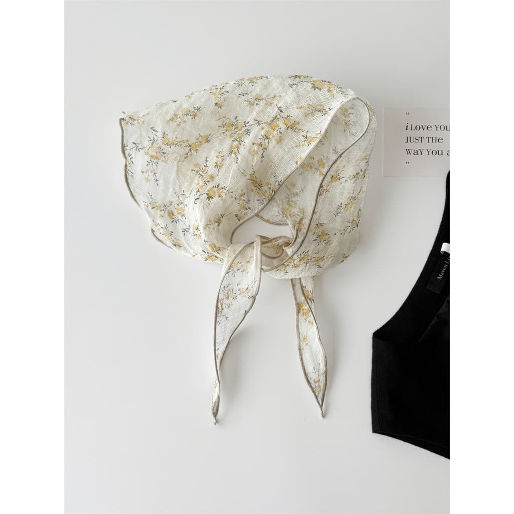 Pequeno floral 100% linho floral lenço de seda feminino em camadas cortina peido com saia triângulo lenço pescoço acessó