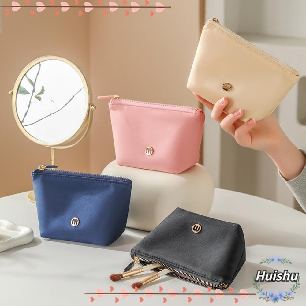 HUISHU Mini Bolsa De Moedas , Cosmética De Viagem De Cor Sólida De Grande Capacidade Higiene Portátil De Nylon Com Zíper