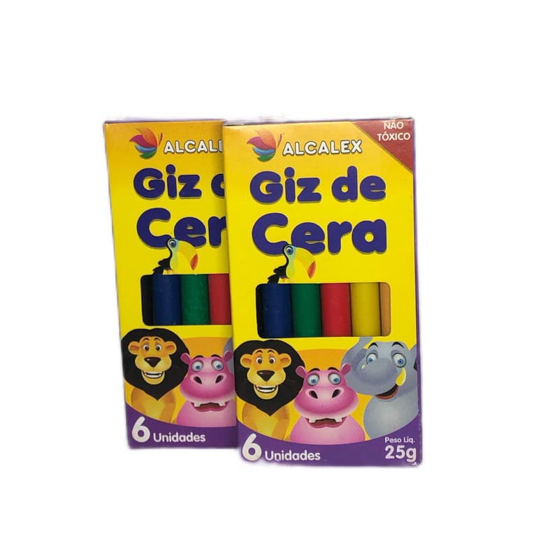 Kit 5 Caixas Giz de Cera 6 Cores Alcalex 25g Escolar Infantil