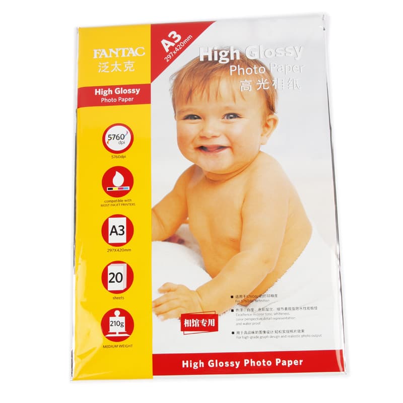 Pantac A3 210g Papel fotográfico de alto brilho Papel fotográfico para jato de tinta 20 folhas/pacote
