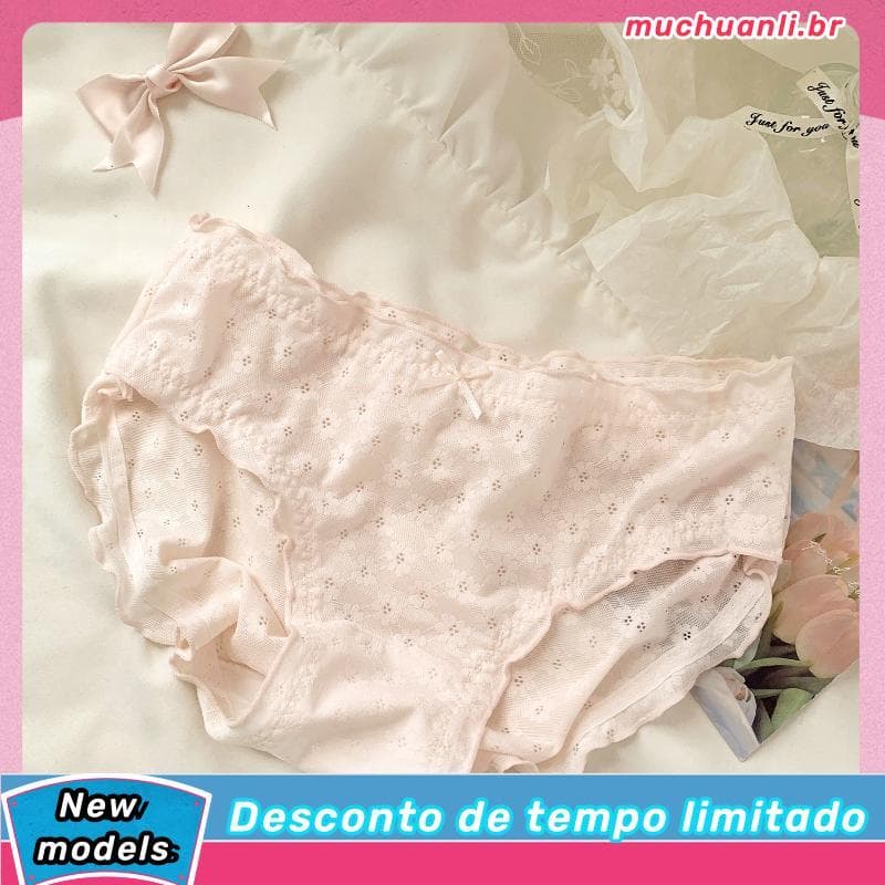 Calcinha de gaze francesa feminina 2025 novo estilo pequenas flores frescas doce fungo borda senhoras Briefs bonito conf