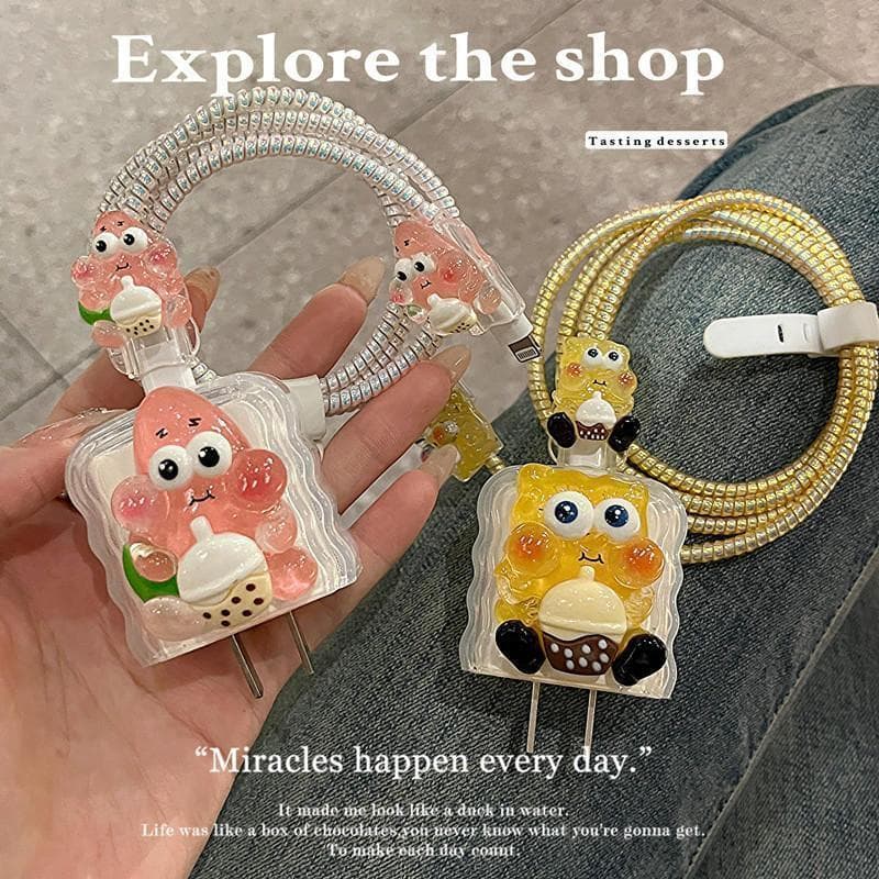 SpongeBob SquarePants é compatível com carregador de carregamento rápido de 20W anti-quebra, capa protetora e cabo de da