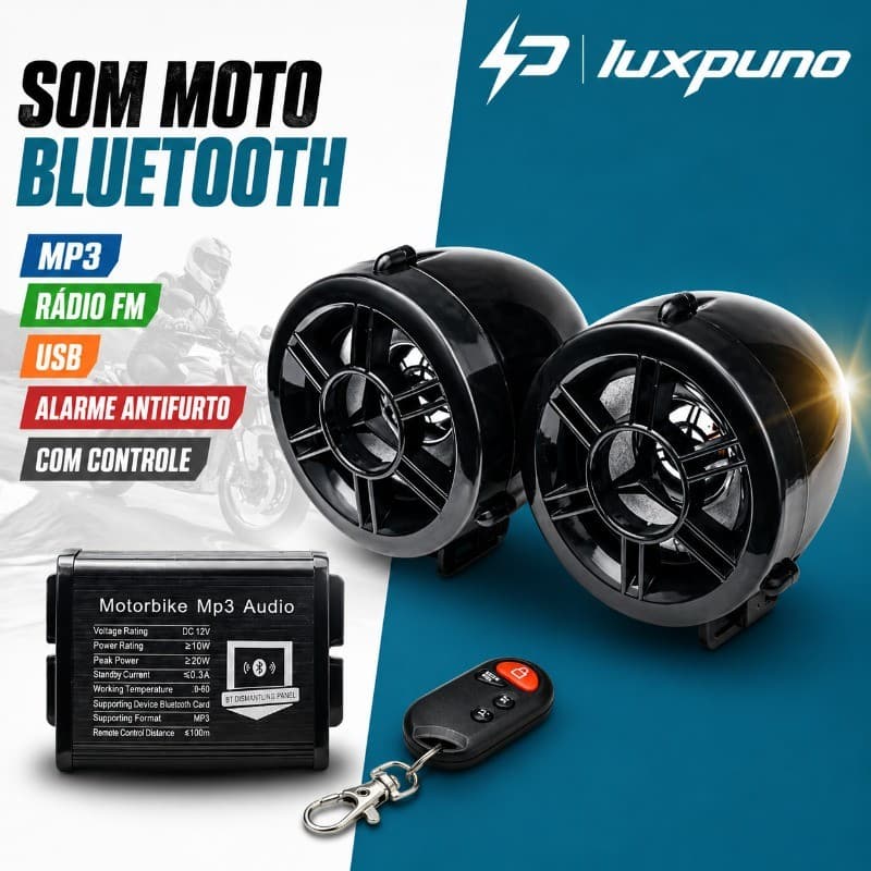 Caixa de Som Moto Top com, MP3, USB, SD, FM, Alarme e Controle Remoto - Alta Qualidade de Áudio