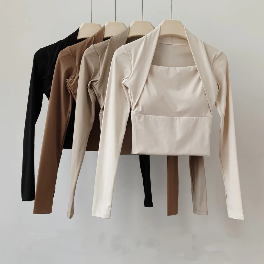 Roupas de Yoga com Almofadas para o Peito, Camisas de Manga Longa para Mulheres, Modeladoras para Corrida e Treinamento