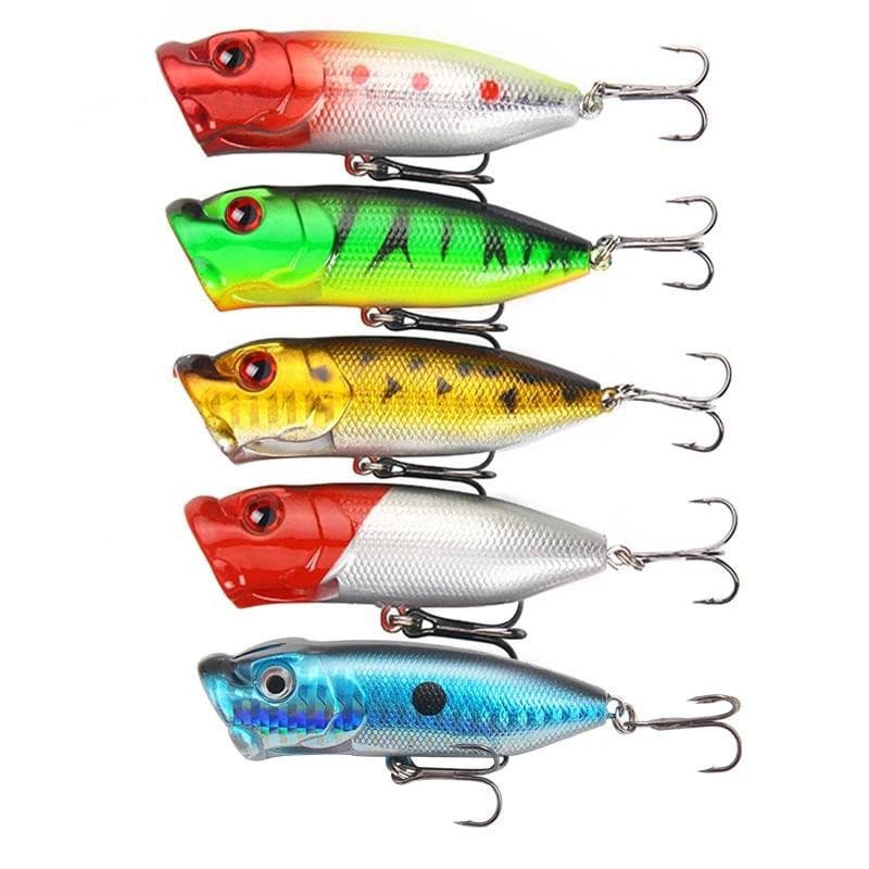 5 peças de iscas de pesca 7cm/13g, isca popper de superfície, 5 cores, isca rígida artificial, wobblers de plástico, art