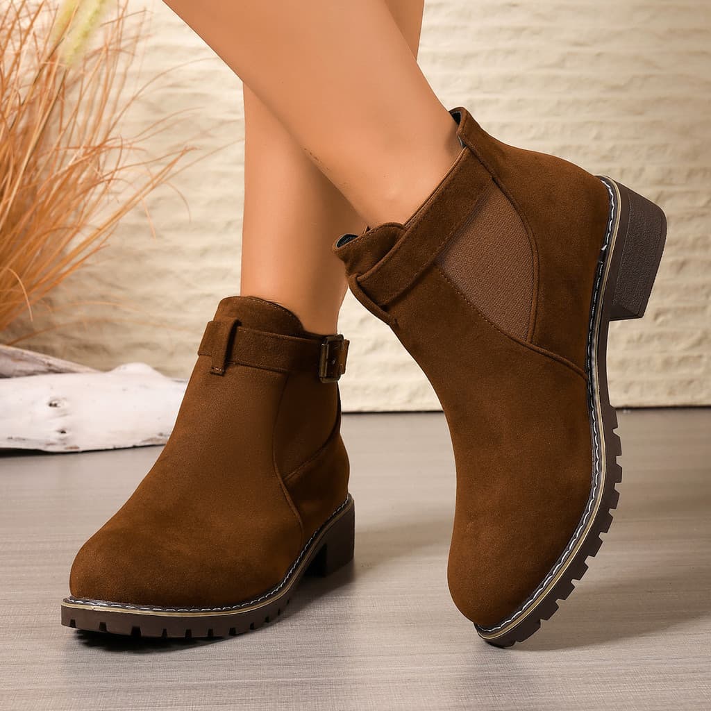 Moda Casual tubo curto deslizamento-em botas femininas, novo estilo confortável Retro feminino botas curtas camurça bota