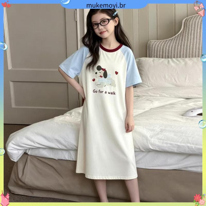 Novo dos desenhos animados de manga curta crianças bonito gato preto verão meninas camisola pijamas meninas médio grande