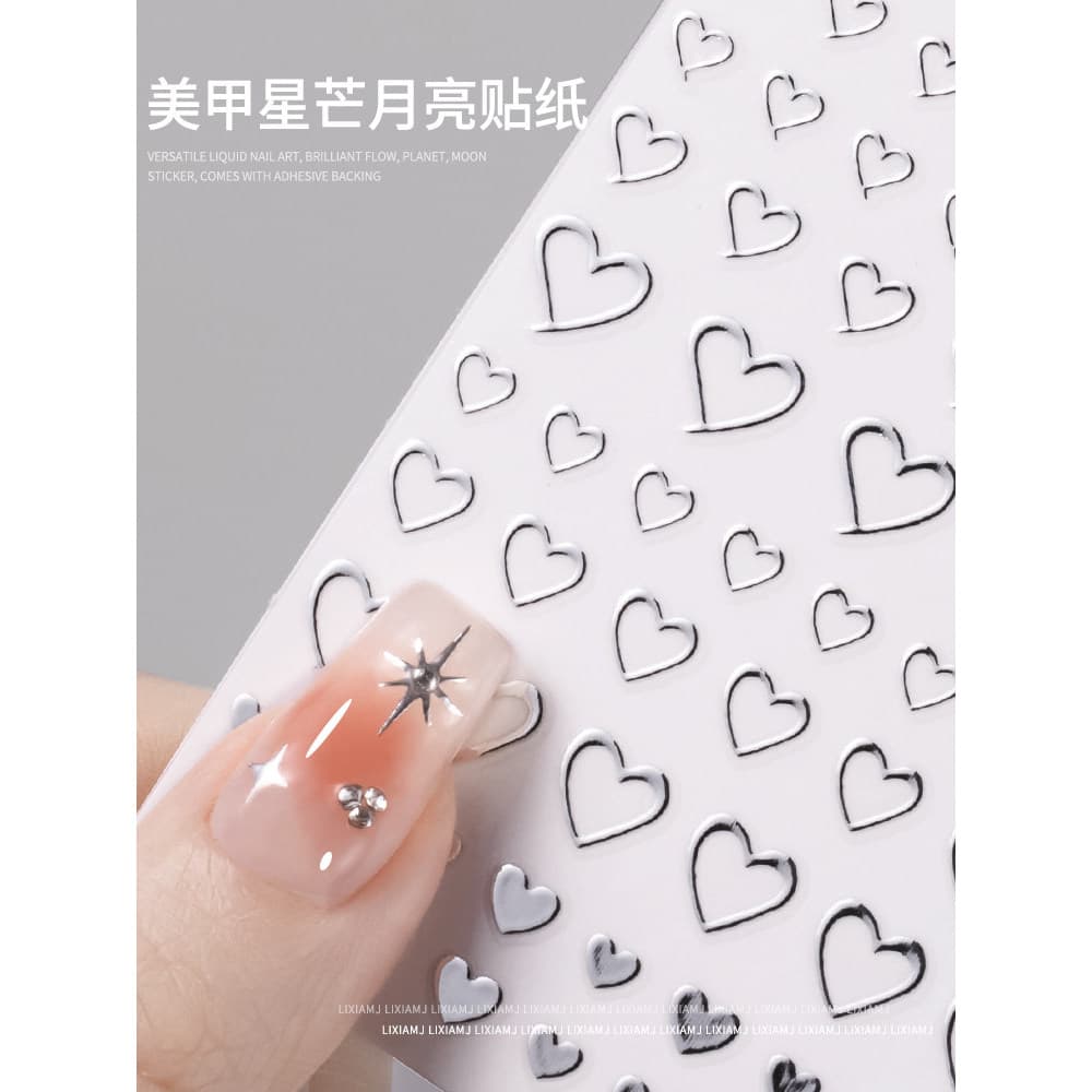 Influenciador de Metal dourado prata em relevo oco estrela crescente coração adesivo diy decorações de Manicure de unhas