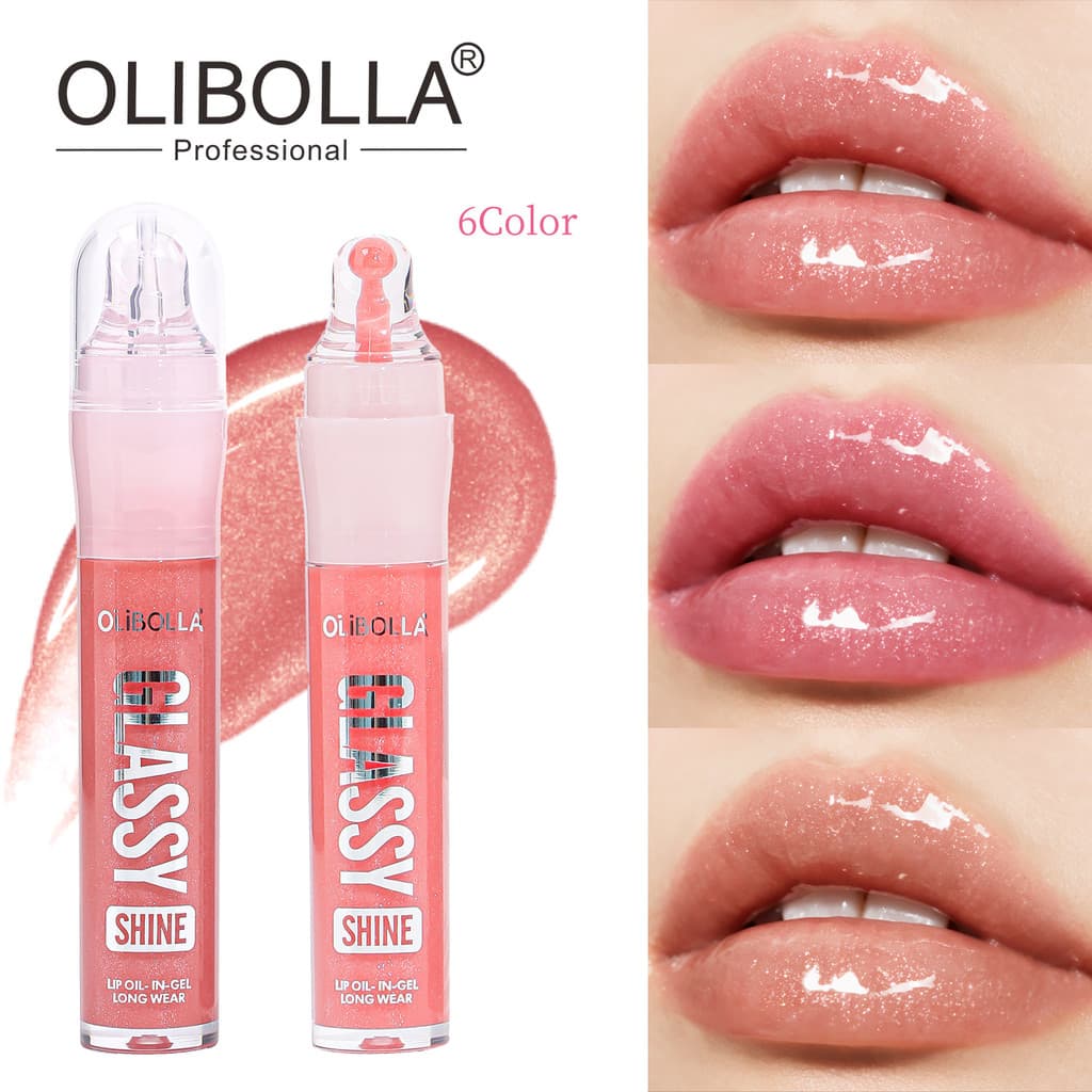 OLIBOLLA Gloss Labial com Brilho Cristalino e Glitter, Acabamento Espelhado, Brilho Fino, Hidratante, Brilho Aquoso