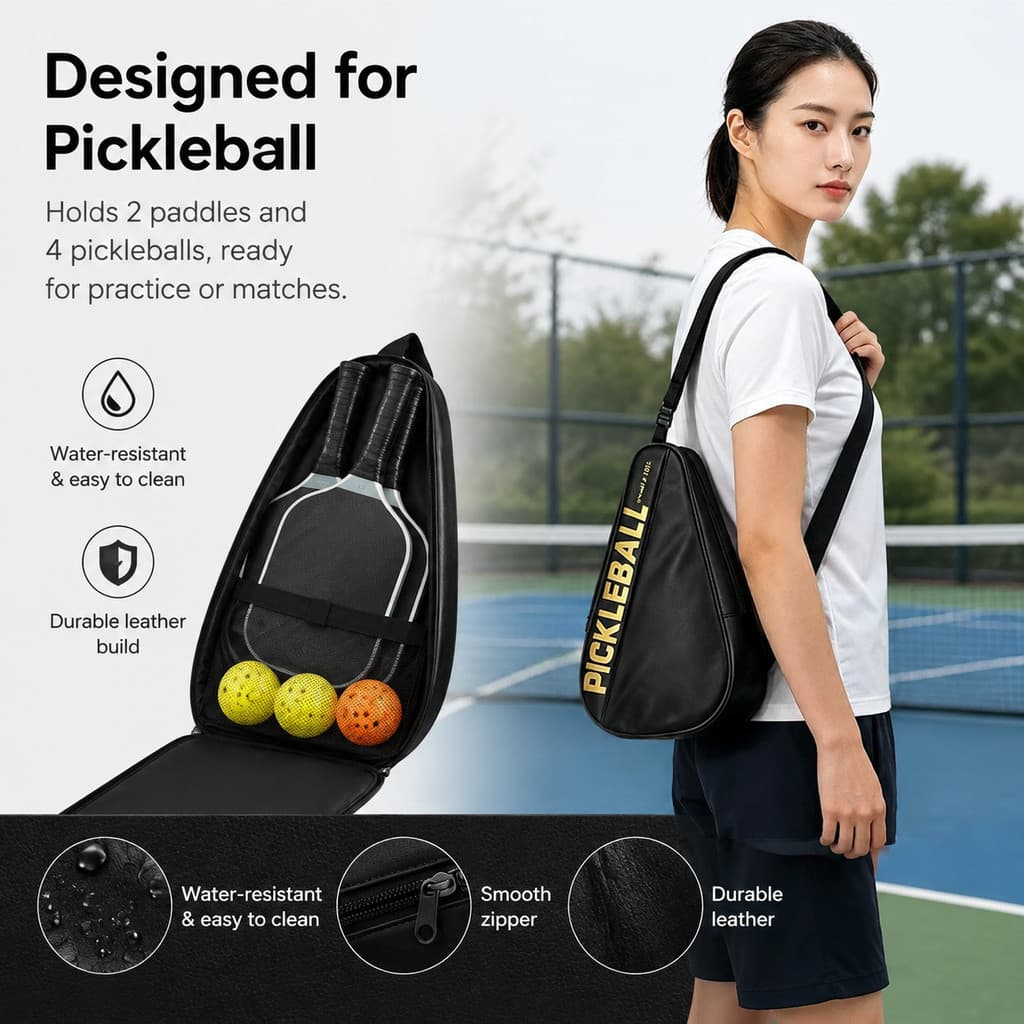 Multifuncional couro pickle raquete mochila de um ombro portátil Multi-Purpose saco de armazenamento esportivo à prova d