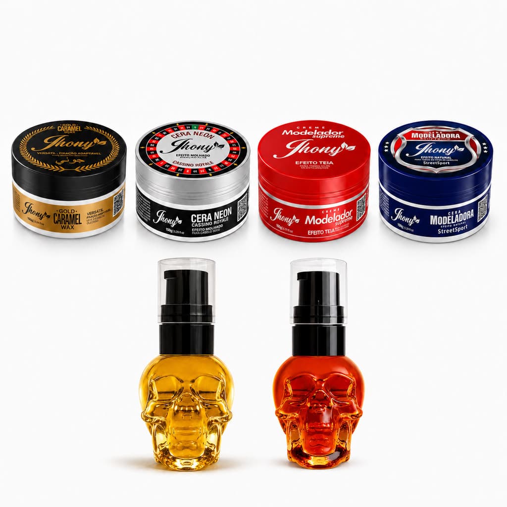 Kit Degustação Jhony Barber 4 Modeladores Capilares 150g e 2 Óleos para Barba 30ml