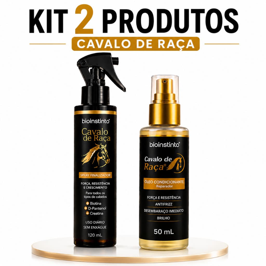 Kit Protetor termico cabelo + óleo para cabelo Com Biotina Força Crescimento Antifrizz Brilho Cavalo de Raça