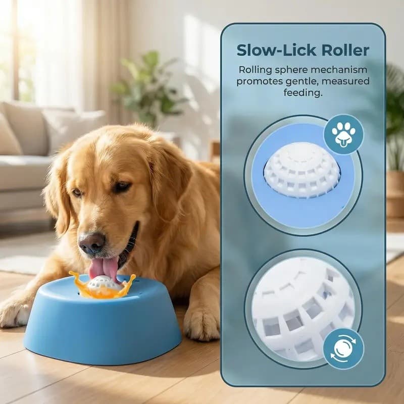 Tigela Interativa para Cães com Bola Rolante, Alimentador Lento Antiderrapante para Ração Úmida e Petiscos de Água