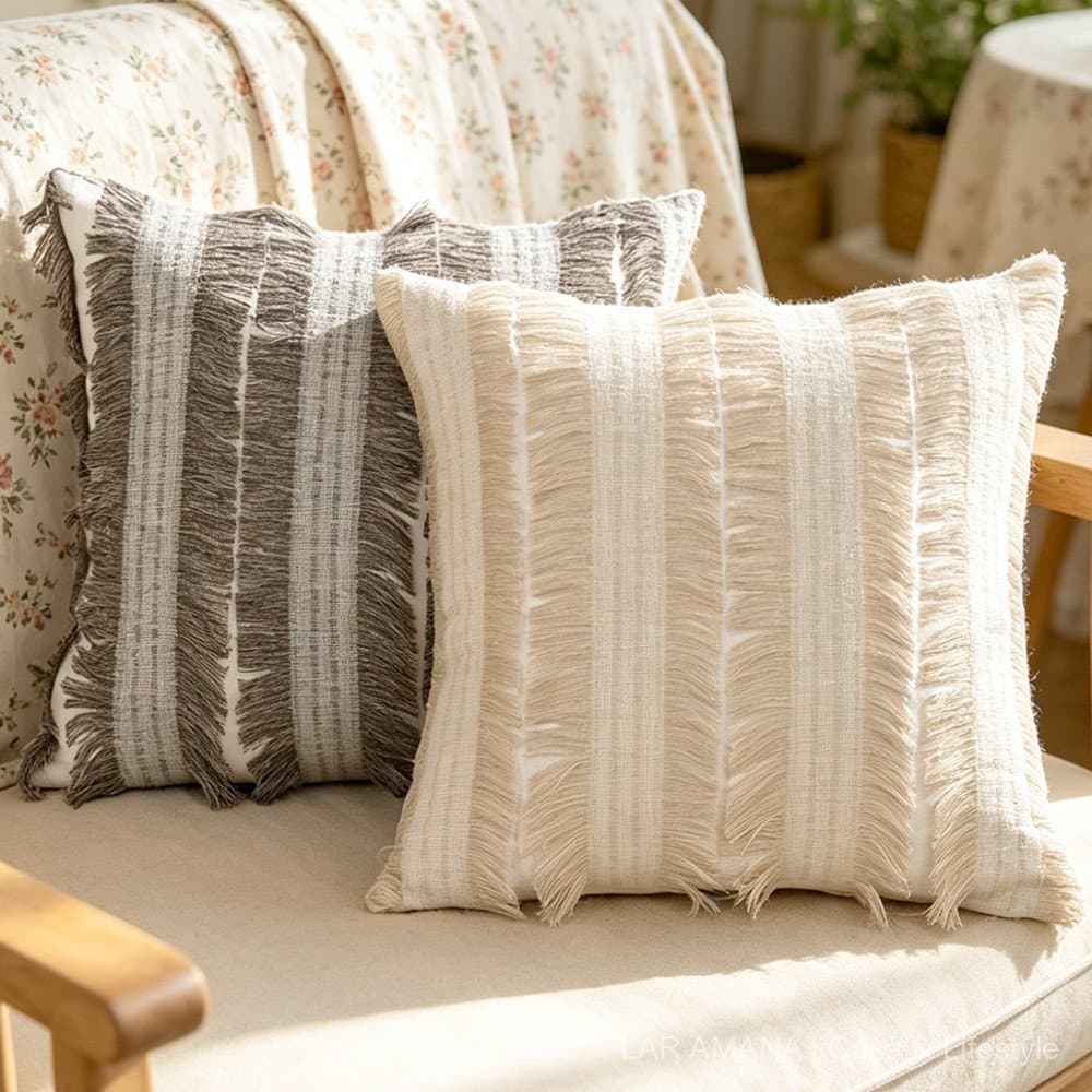 Capa de almofada recortada para sofá de sala de estar em estilo nórdico, almofada com franjas para sala de modelo, capa