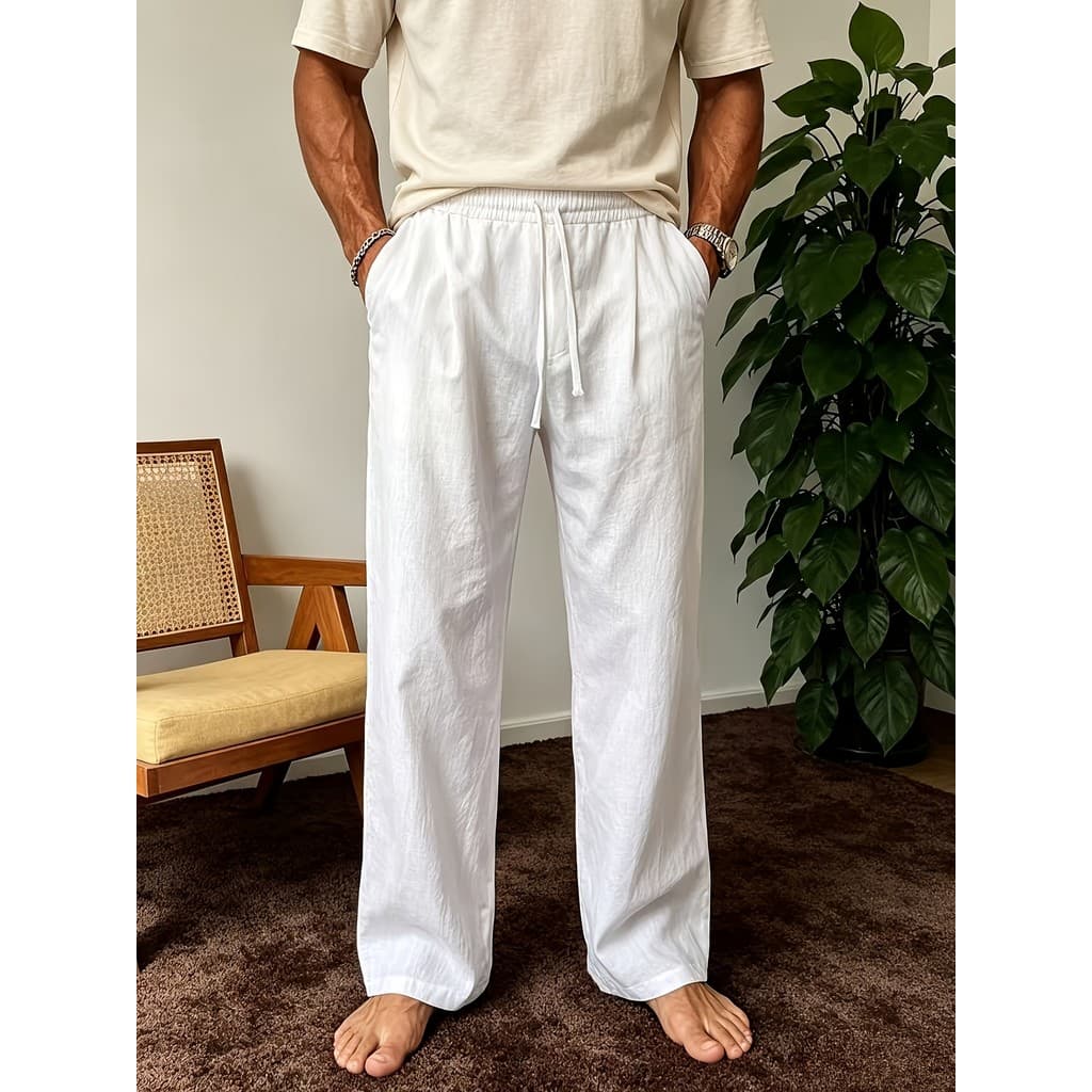 Calça casual masculina de linho com cordão, Design leve e confortável, adequada para uso diário e atividades ao ar livre
