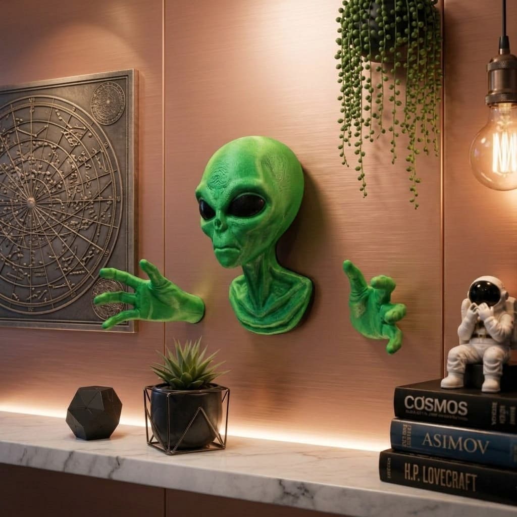 Alienígena Decorativo de Parede com Cabeça e Mãos  Efeito Estilo 3D
