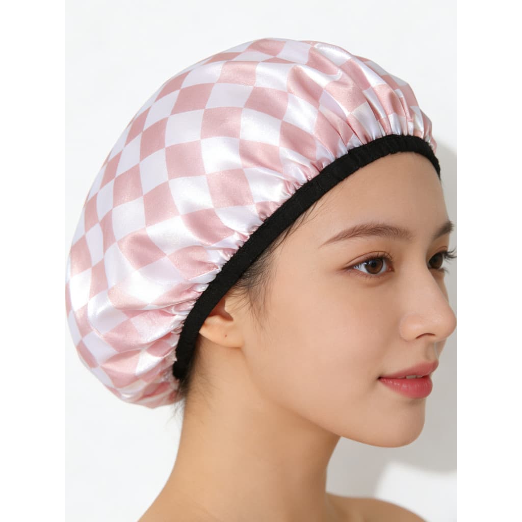 Novo estilo de moda dupla camada impressa à prova dwaterproof água touca de banho feminina cozinha à prova de fumaça eng