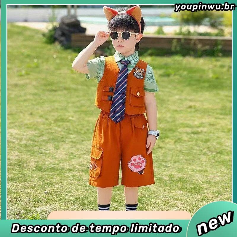 Crazy Zoo Roupas Infantis Coelho Policial Judy Terno Menino Nick Fox Traje Dia 6 Traje de Desempenho