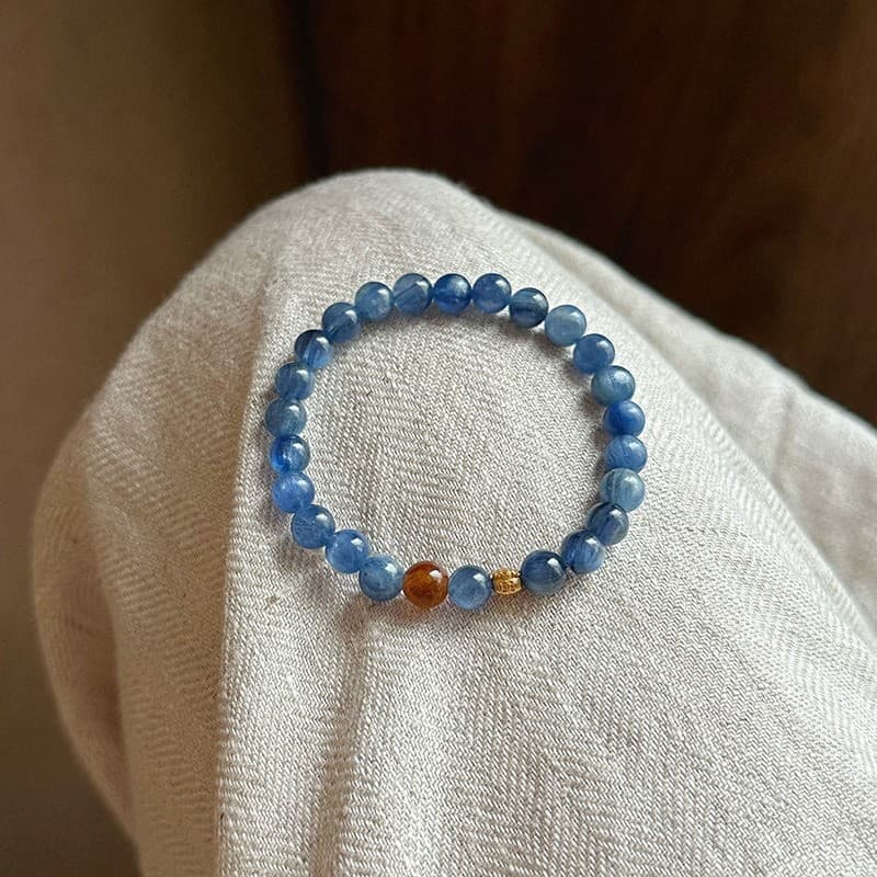 Pulseira de cristal azul natural com contas para mulheres, luxo leve, sofisticada, exclusiva, versátil, moderna, elegant