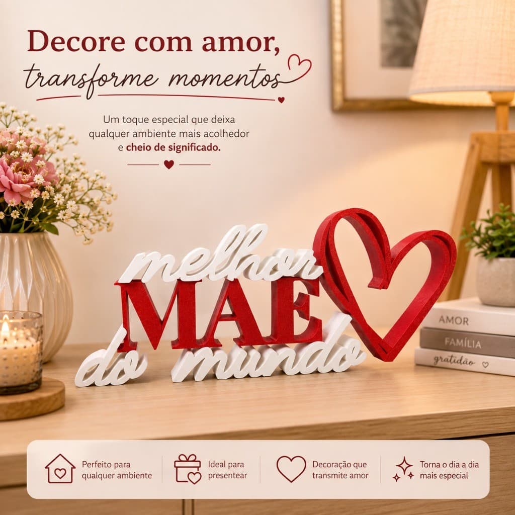 Porta-Retrato Mãe e Filha Decoração Presente Dia das Mães Amor Carinho Lembrança Especial 13x7cm