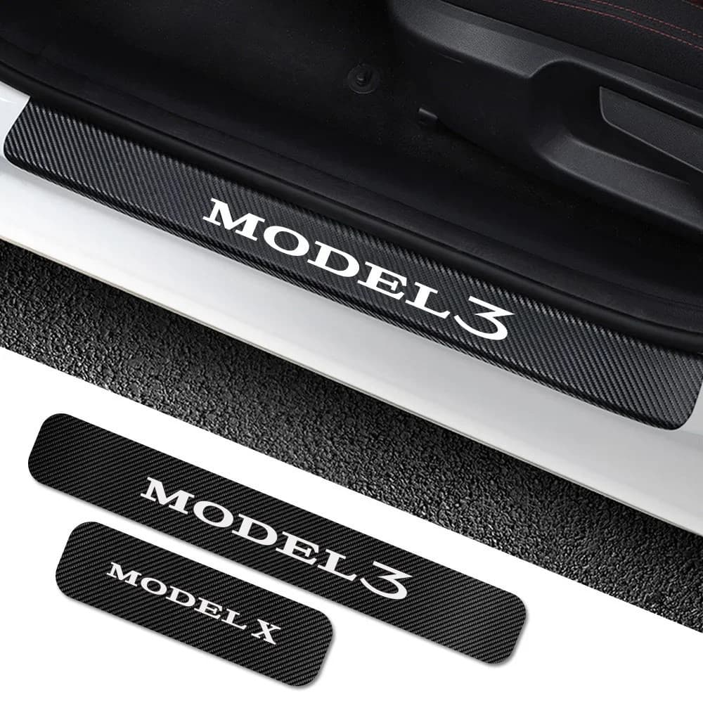 Adesivo Anti-Arranhões Para Soleira De Porta De Carro , 4 Unidades , Aplicar Tesla Modelo 3 Xsy P100D Fibra De Carbono P