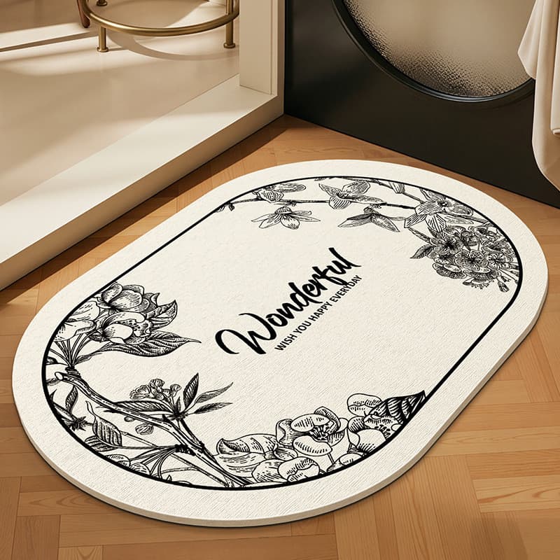 Tapete absorvente de lama de diatomáceas estilo Pastoral tapete antiderrapante Oval