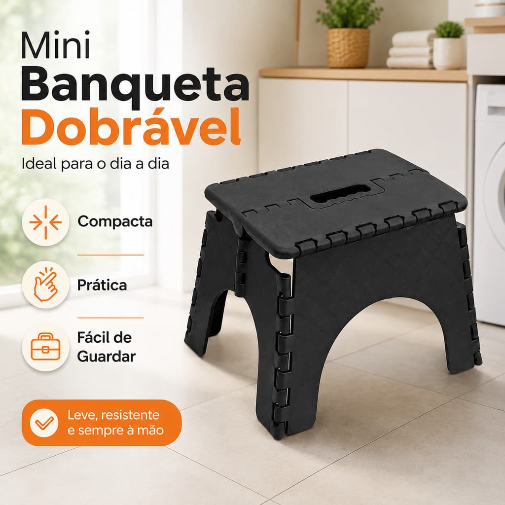 Banqueta Banquinho Dobrável De Plástico Até 100 Kg Resistente Para Viagem