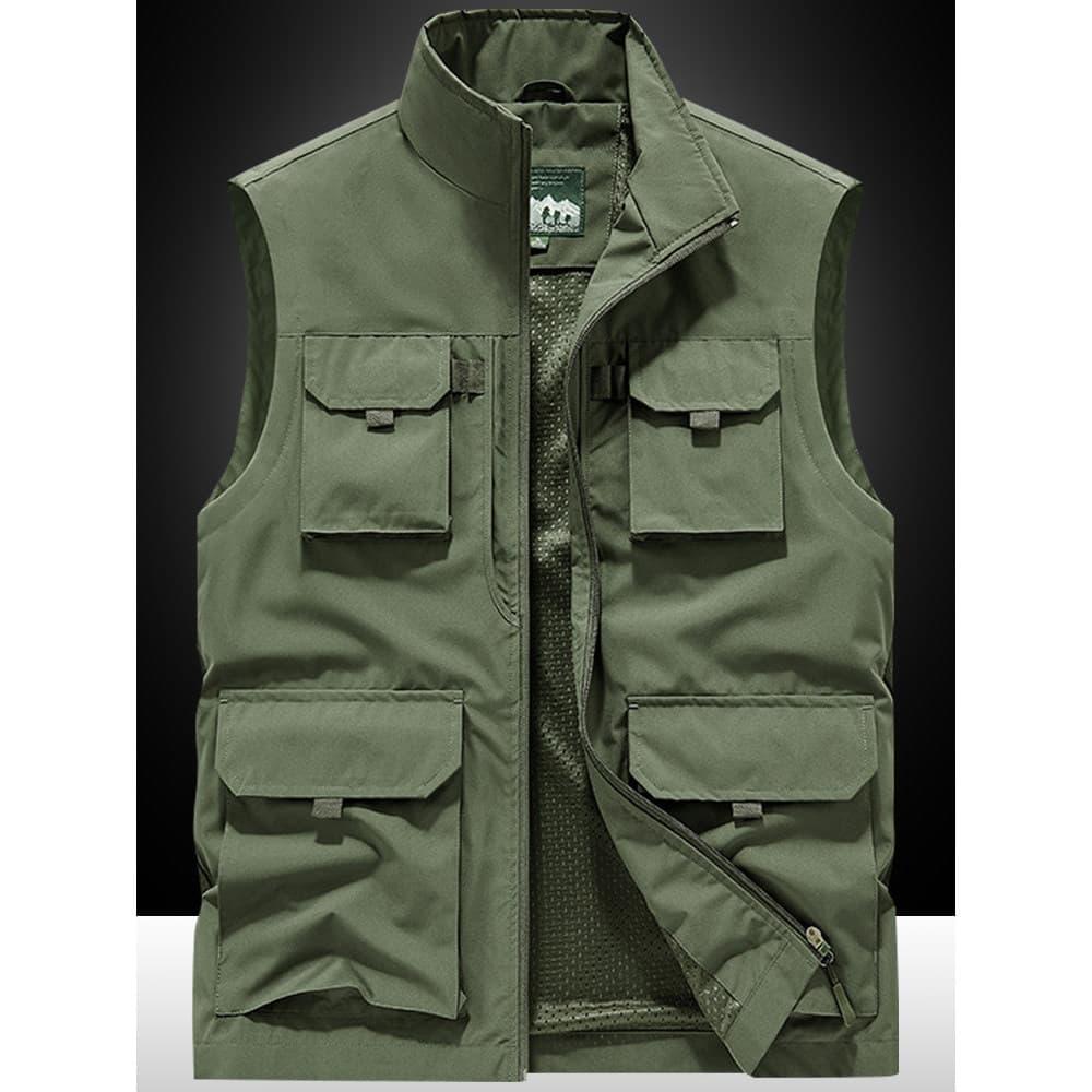 Outono colete masculino ao ar livre Multi-saco colete de viagem Casual Workwear gola solta tamanho grande fino colete de