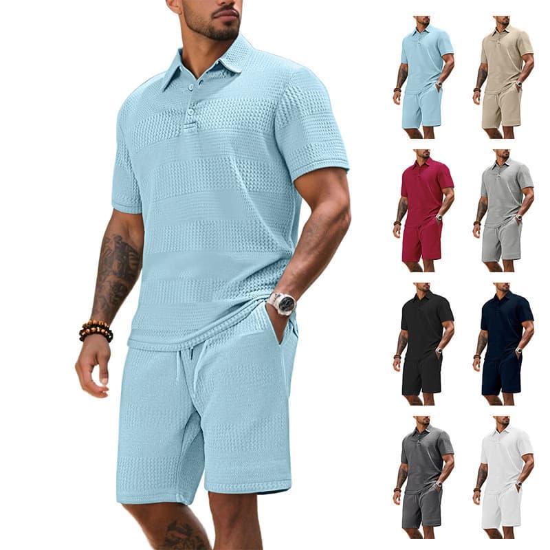 [Venda quente] Moda solta masculina Casual cor sólida lapela camisa de manga curta Jacquard capa [envio rápido]
