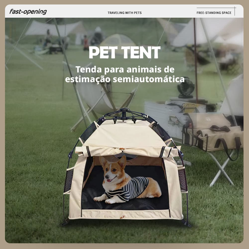 Tenda para animais de estimação para acampamento ao ar livre, portátil, dobrável, semiautomática, fechada e ventilada,