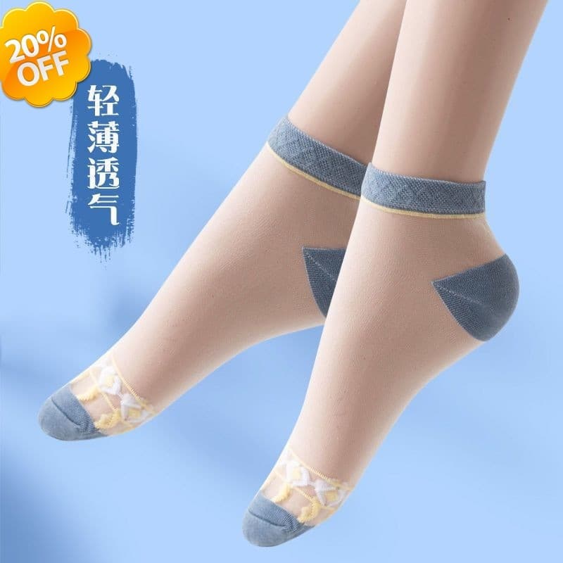 Meias femininas primavera verão estilo fino boca rasa invisível puro algodão fundo transparente meias curtas vidro crist
