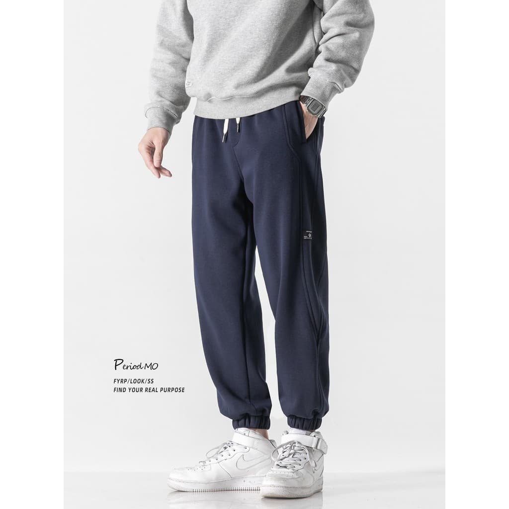 FYRP Momo japonês cor sólida bordado esportes Sweatpants masculino Street Wear 2026 novo estilo primavera outono solto C