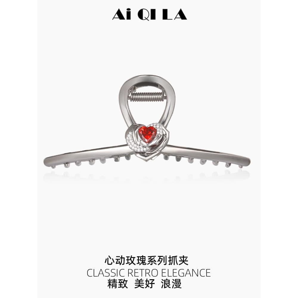 AIQILA Novo Estilo Dia dos Namorados Confissão Jóias Coração Rosa Grab Clip Cobre Micro-Incrustado Tamanho Grande Tubarã