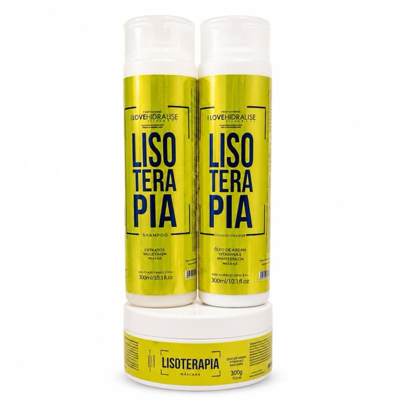 Kit Hidralise Lisoterapia Shampoo + Condicionador + Máscara 300ml Progressiva Sem Frizz Hidratação Total