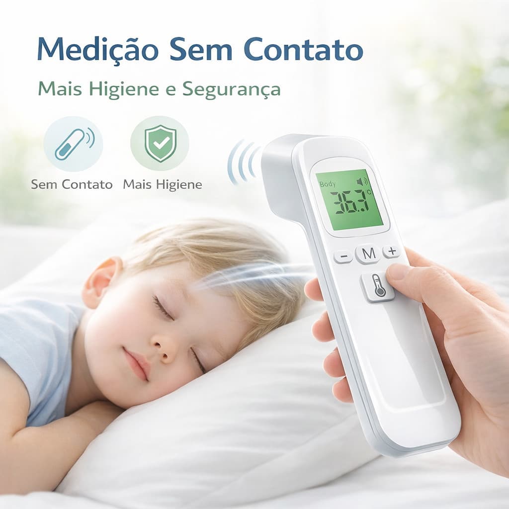 Termômetro Digital Infravermelho sem Contato Febre Infantil Testa Medição Instantânea com Memória LCD