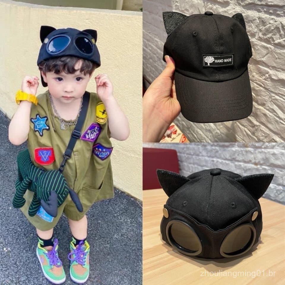 Boné de piloto para crianças, boné de menino da nova moda 2026, estilo de verão, boné estiloso com óculos, boné de beise