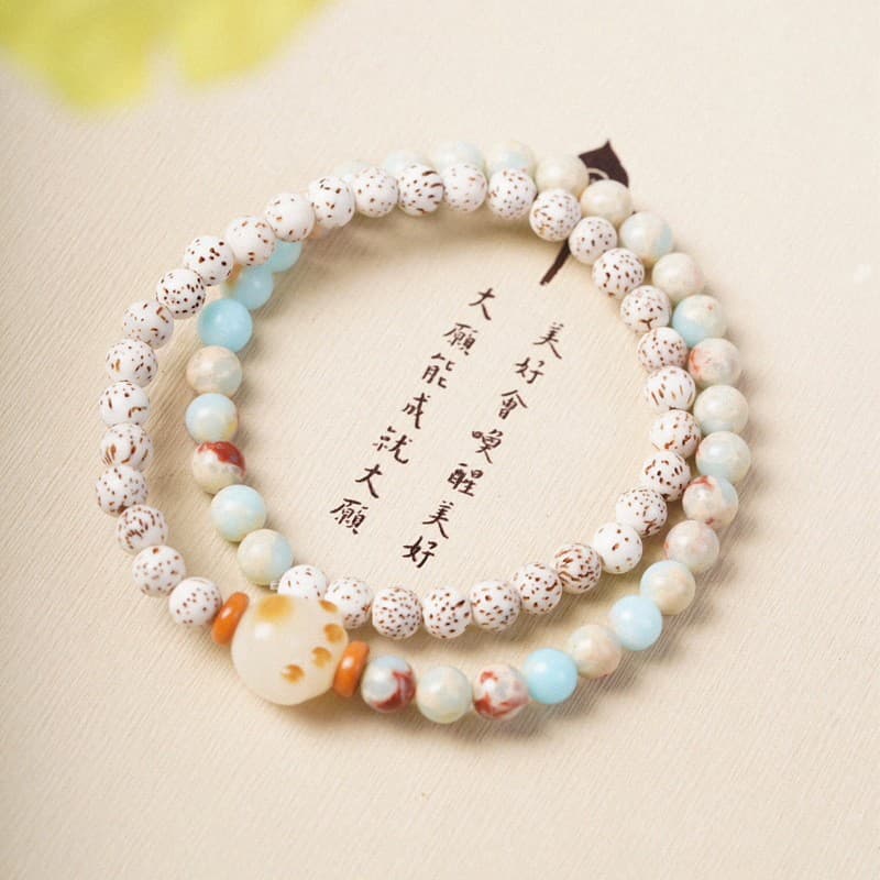 Pulseira de Pedra Shoushan Bodhi Estrela e Lua, Contas de Oração Budistas de Múltiplas Voltas, Pulseira Decorativa de Co