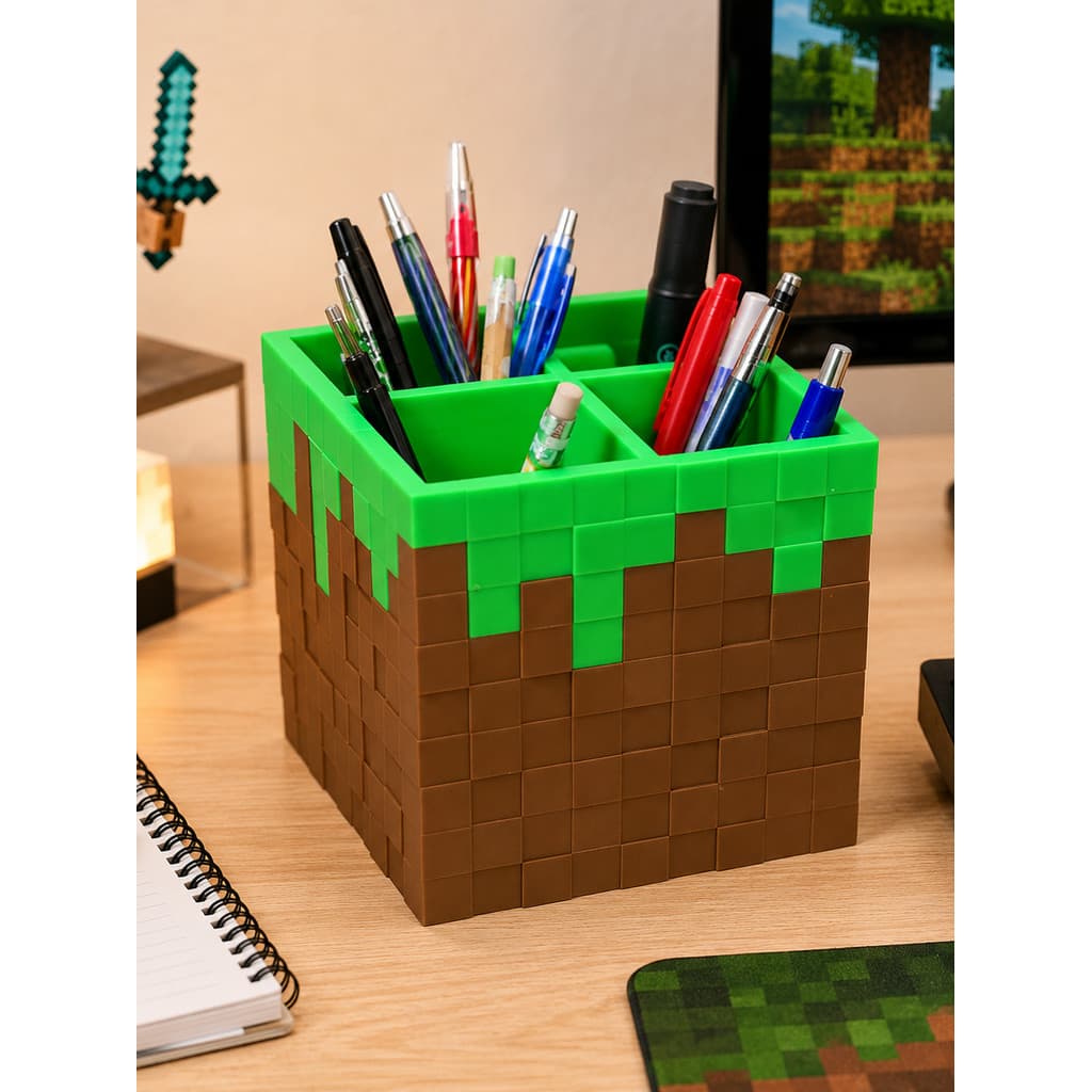 Organizador de Canetas Estilo Minecraft Porta Lápis Porta Trecos Organizador de Mesa Gamer Infantil Escritório Escolar C