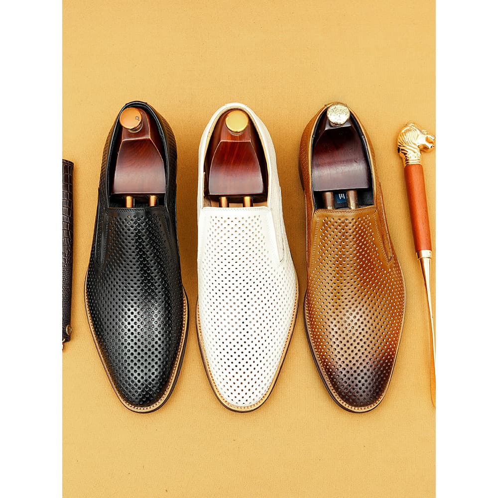 Mocassins masculinos de couro genuíno verão respirável Casual oco couro Toe camada verão sapatos masculinos de sola maci