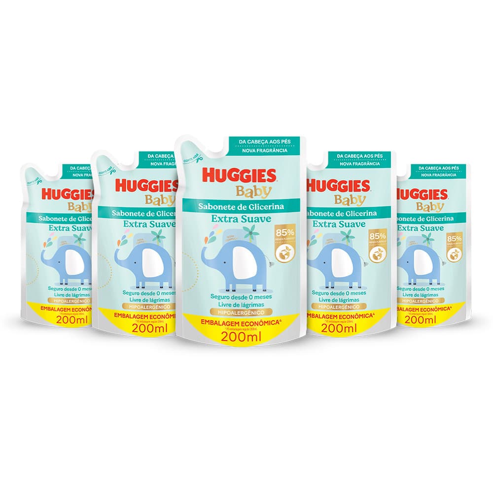 Kit 5 - Sabonete Refil Huggies Extra Suave 200 ml
