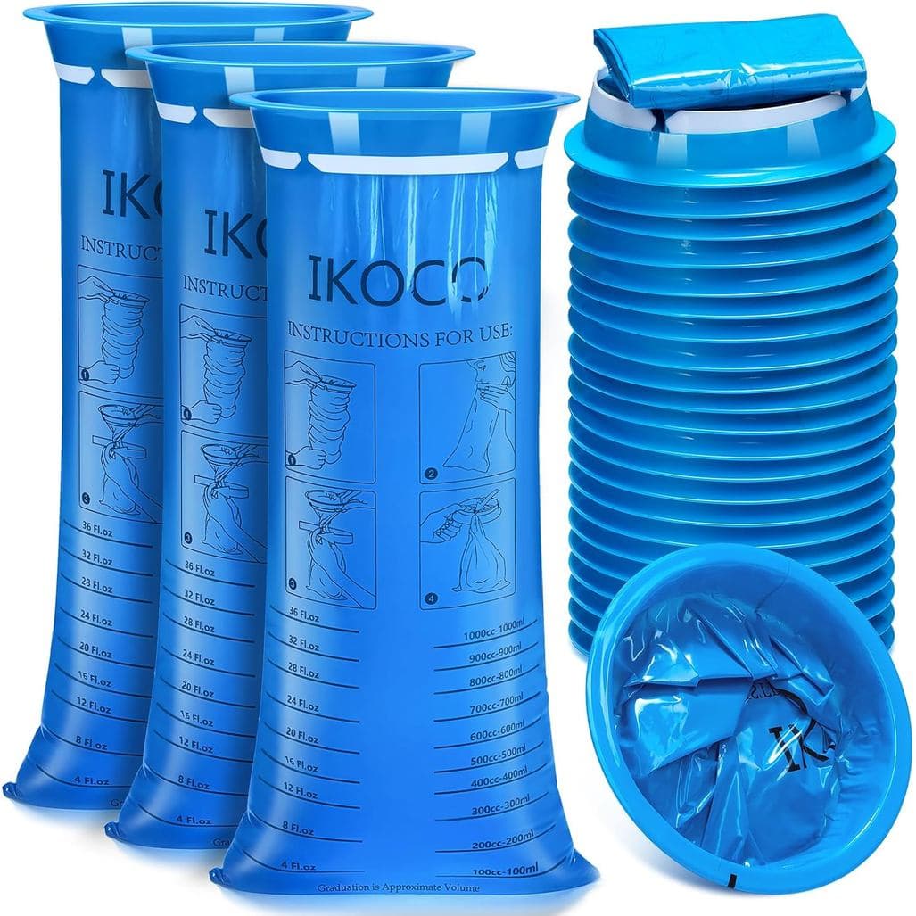 IKOCO Pacote com 26 Sacos Descartáveis para Vômito, IKOCO 1000ml, Sacos Antivazamento para Emese, Sacos para Vômito em V