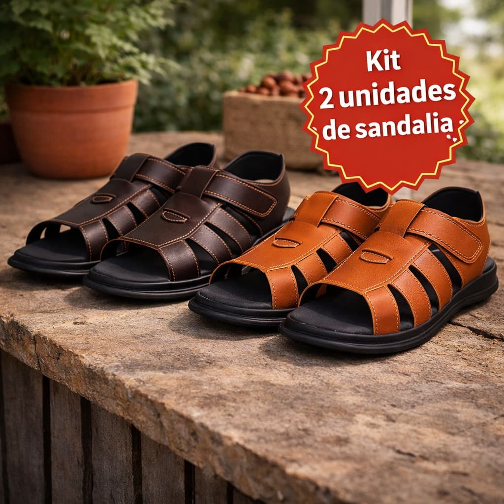 KIT 02 PARES Sandália Masculina Ortopédica Sola Antiderrapante e Anti-Stress Premium