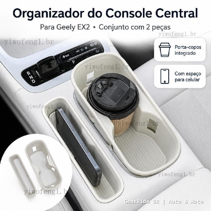Organizador Console Central para Geely EX2 Porta Copos Caixa Porta Objetos TPE com Suporte para Celular GearRide BR