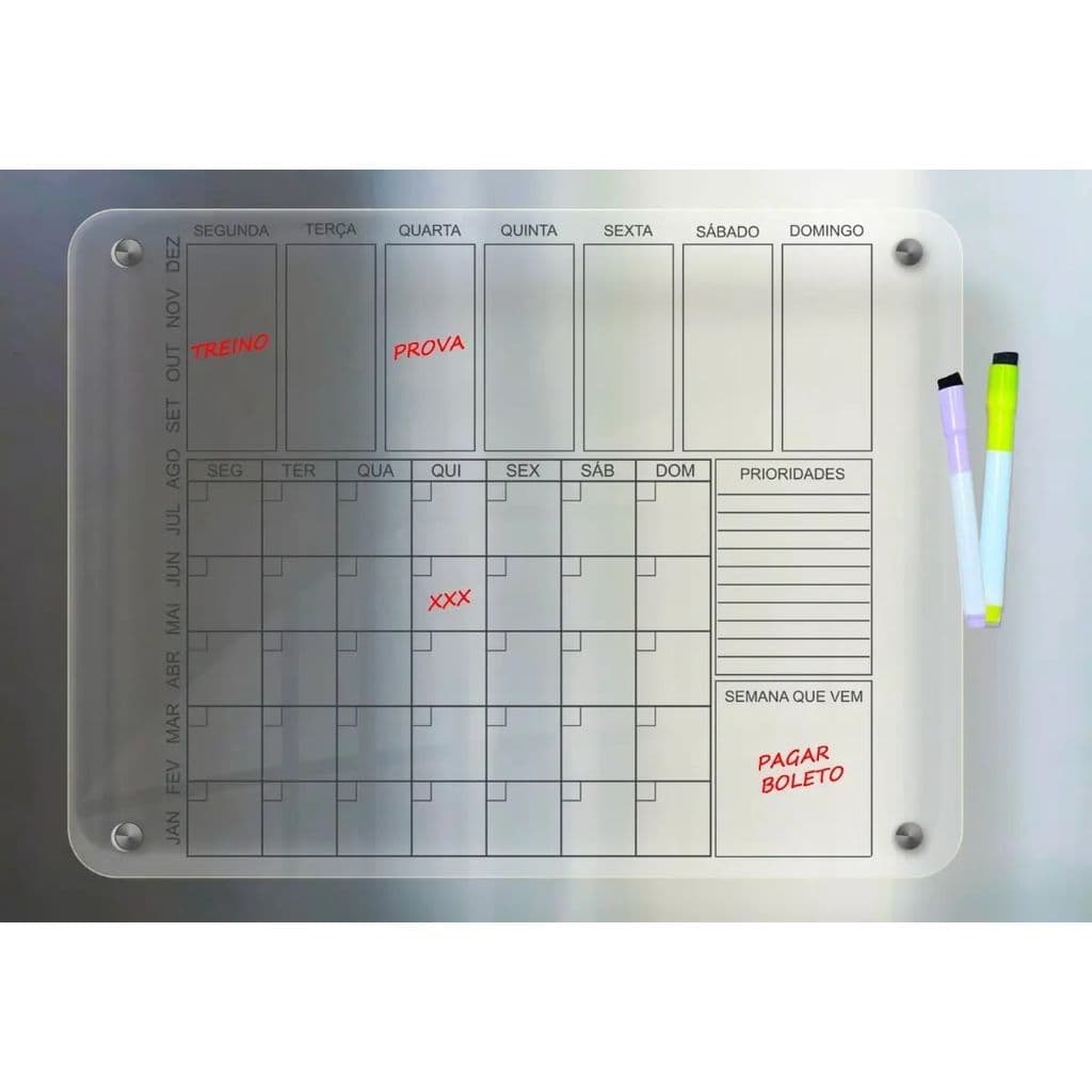 Lousa Planner Magnético Geladeira Caneta Acrílico 40x30cm