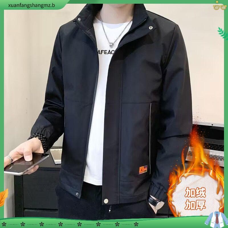 Outono inverno forro de lã engrossado masculino Casual gola alta blusão jaqueta masculina na moda de manga comprida topo
