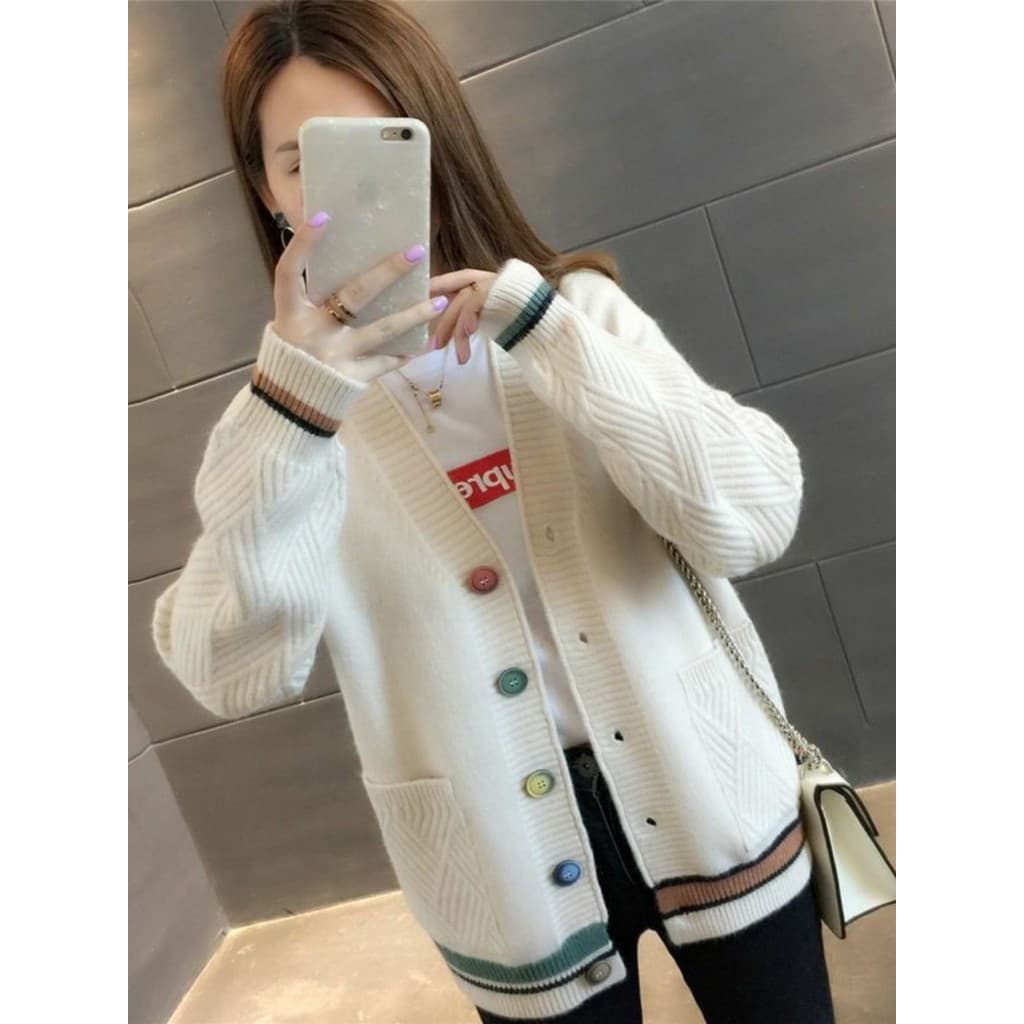 Primavera outono roupas femininas 2024 novo estilo de malha Cardigan casaco curto topo camisola feminina solta exterior