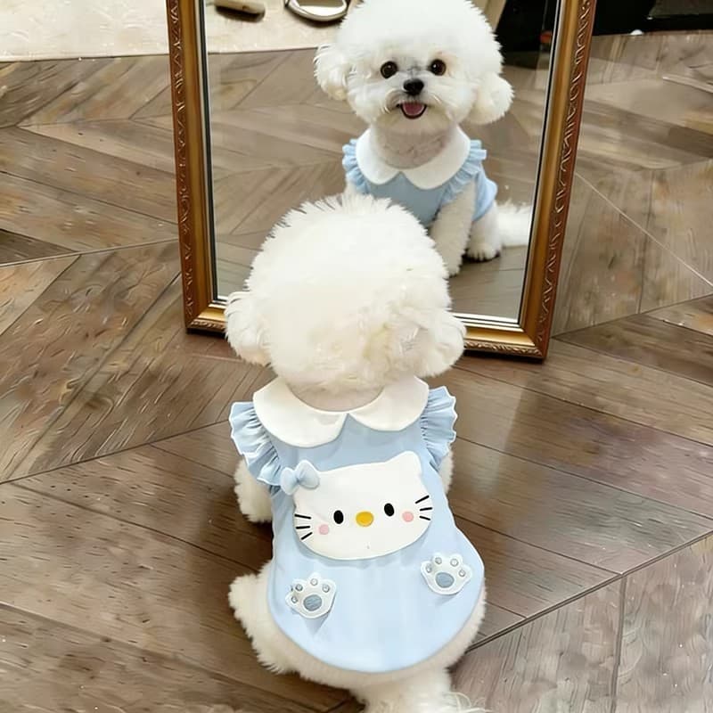 Roupa para Cães e Gatos Primavera Verão Jeans Fino com Ursinho para Cães Pequenos Bichon Pomeranian Respirável XS-XL 625