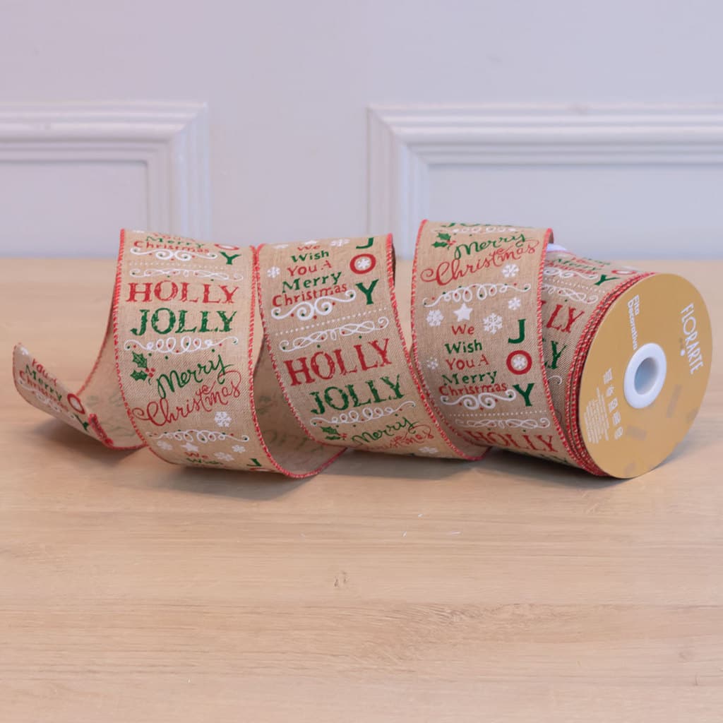 Fita Natalina Aramada Linho Merry Christmas 6,3cm x 9,14m