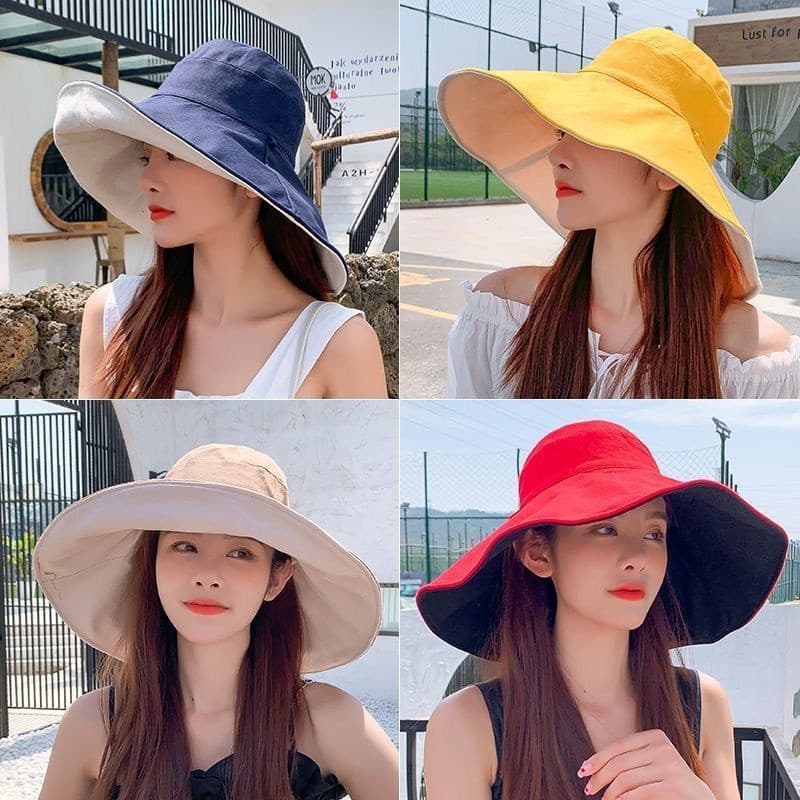 Chapéu de sol feminino com aba extra grande, estilo coreano, proteção solar, chapéu de praia dobrável, chapéu de viagem,